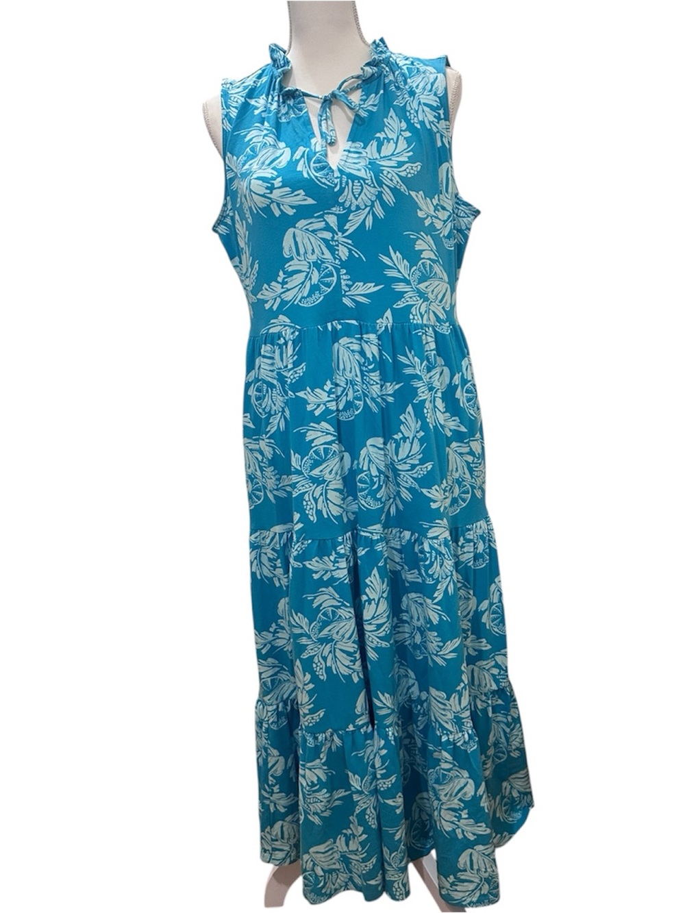 Crown & Ivy Tropical Floral Tiered V-Neck Summer Maxi Dress.